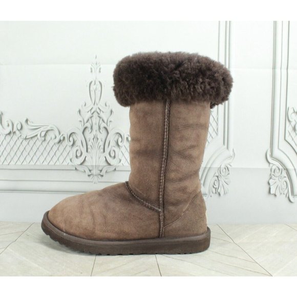 UGG Shoes - UGG Australia Classic Tall 5815 Brown Suede Shearling Lined Winter Boots Size 7